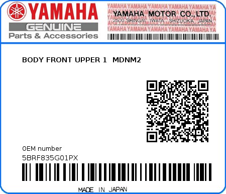 Product image: Yamaha - 5BRF835G01PX - BODY FRONT UPPER 1  MDNM2 