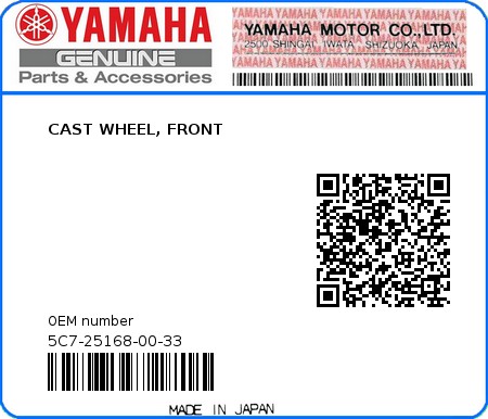 Product image: Yamaha - 5C7-25168-00-33 - CAST WHEEL, FRONT  0