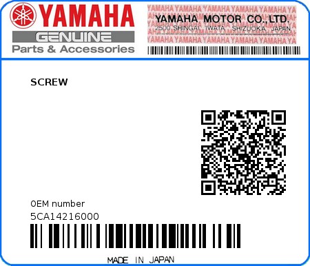 Product image: Yamaha - 5CA14216000 - SCREW  