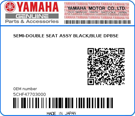 Product image: Yamaha - 5CHF47703000 - SEMI-DOUBLE SEAT ASSY BLACK/BLUE DPBSE 