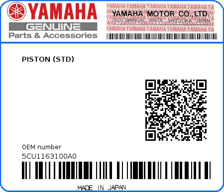 Product image: Yamaha - 5CU1163100A0 - PISTON (STD) 