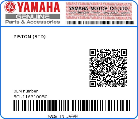 Product image: Yamaha - 5CU1163100B0 - PISTON (STD) 