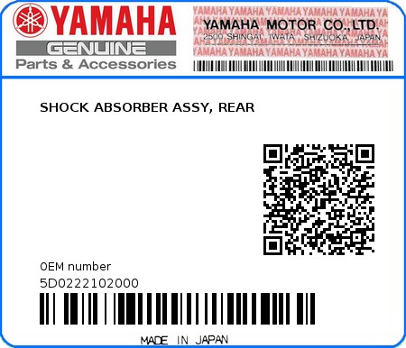 Product image: Yamaha - 5D0222102000 - SHOCK ABSORBER ASSY, REAR  0