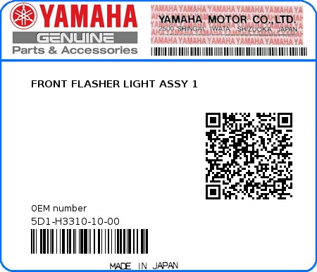 Product image: Yamaha - 5D1-H3310-10-00 - FRONT FLASHER LIGHT ASSY 1  0
