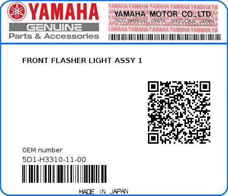 Product image: Yamaha - 5D1-H3310-11-00 - FRONT FLASHER LIGHT ASSY 1 