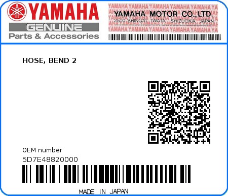 Product image: Yamaha - 5D7E48820000 - HOSE, BEND 2  0