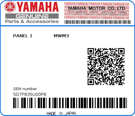 Product image: Yamaha - 5D7F835U00P8 - PANEL 1              MWM3  0