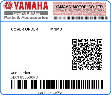 Product image: Yamaha - 5D7F838530P3 - COVER UNDER          MNM3 