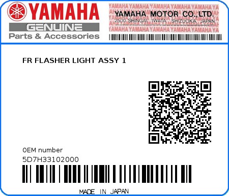 Product image: Yamaha - 5D7H33102000 - FR FLASHER LIGHT ASSY 1  0
