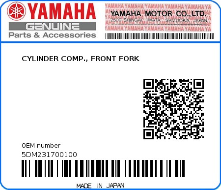 Product image: Yamaha - 5DM231700100 - CYLINDER COMP., FRONT FORK  0