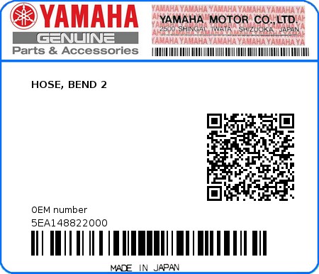 Product image: Yamaha - 5EA148822000 - HOSE, BEND 2  0