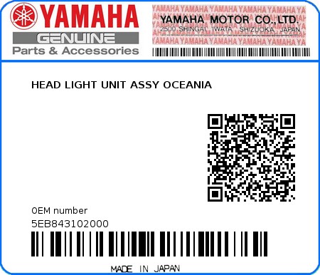 Product image: Yamaha - 5EB843102000 - HEAD LIGHT UNIT ASSY OCEANIA 