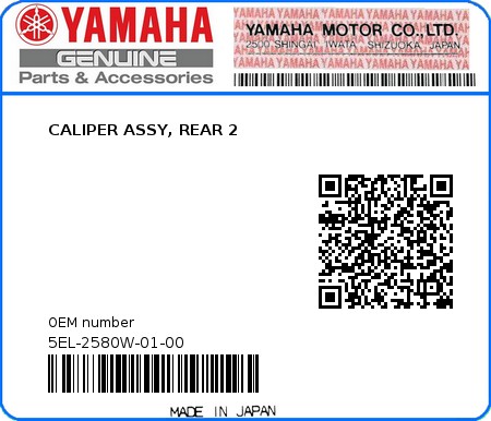 Product image: Yamaha - 5EL-2580W-01-00 - CALIPER ASSY, REAR 2  0