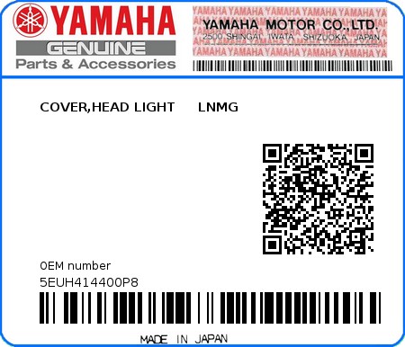 Product image: Yamaha - 5EUH414400P8 - COVER,HEAD LIGHT     LNMG 