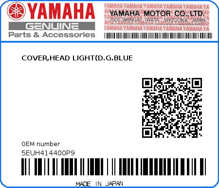 Product image: Yamaha - 5EUH414400P9 - COVER,HEAD LIGHT(D.G.BLUE 