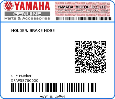 Product image: Yamaha - 5FAF58760000 - HOLDER, BRAKE HOSE   0