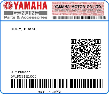 Product image: Yamaha - 5FUF531E1000 - DRUM, BRAKE  0