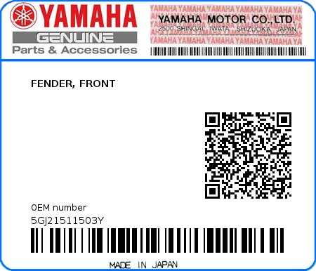 Product image: Yamaha - 5GJ21511503Y - FENDER, FRONT  0