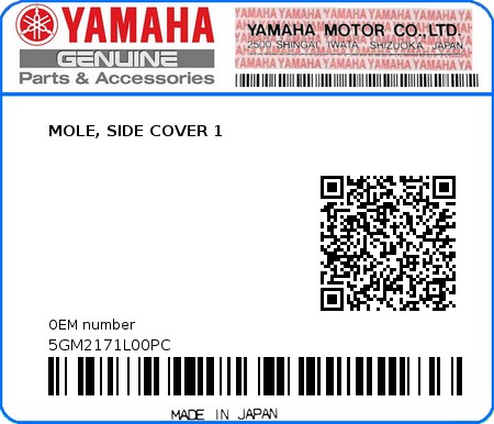 Product image: Yamaha - 5GM2171L00PC - MOLE, SIDE COVER 1 