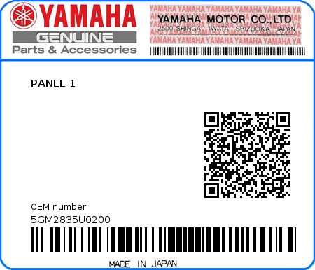 Product image: Yamaha - 5GM2835U0200 - PANEL 1 