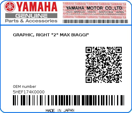 Product image: Yamaha - 5HEF174K0000 - GRAPHIC, RIGHT "2" MAX BIAGGI"  0