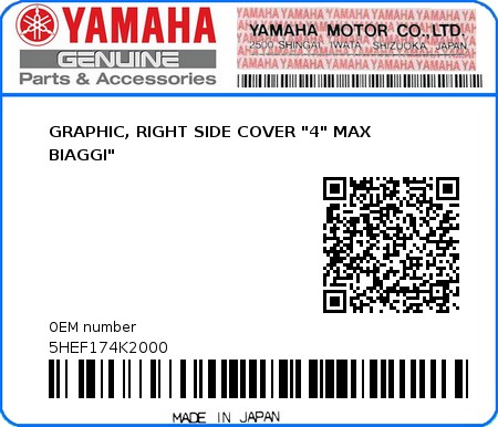 Product image: Yamaha - 5HEF174K2000 - GRAPHIC, RIGHT SIDE COVER "4" MAX BIAGGI"  0