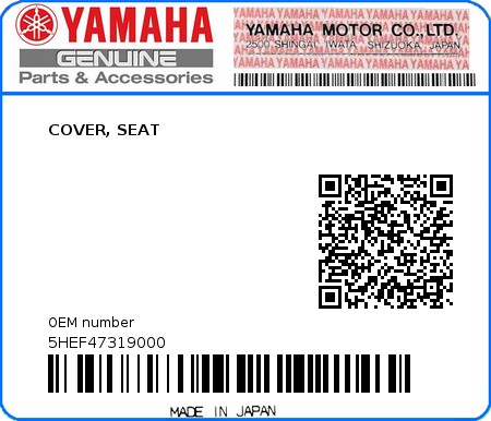 Product image: Yamaha - 5HEF47319000 - COVER, SEAT 