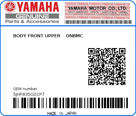 Product image: Yamaha - 5JHF835G01P7 - BODY FRONT UPPER    DNBMC 