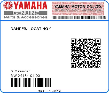 Product image: Yamaha - 5JW-24184-01-00 - DAMPER, LOCATING 4 