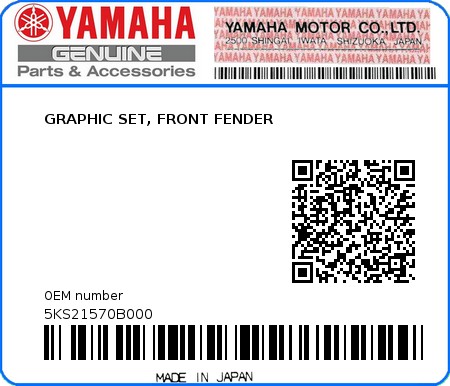 Product image: Yamaha - 5KS21570B000 - GRAPHIC SET, FRONT FENDER  0