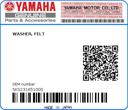 Product image: Yamaha - 5KS231651000 - WASHER, FELT  0