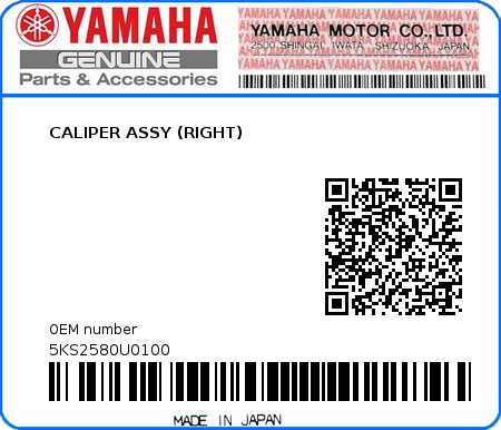 Product image: Yamaha - 5KS2580U0100 - CALIPER ASSY (RIGHT)  0