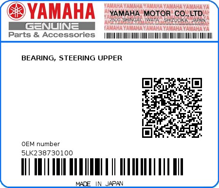 Product image: Yamaha - 5LK238730100 - BEARING, STEERING UPPER  0
