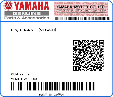 Product image: Yamaha - 5LME16810000 - PIN, CRANK 1 (VEGA-R)  0