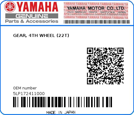 Product image: Yamaha - 5LP172411000 - GEAR, 4TH WHEEL (22T) 