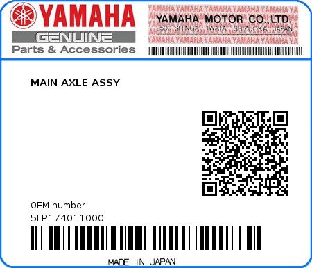 Product image: Yamaha - 5LP174011000 - MAIN AXLE ASSY 