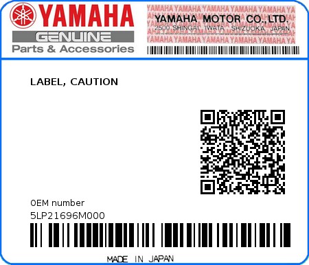 Product image: Yamaha - 5LP21696M000 - LABEL, CAUTION 