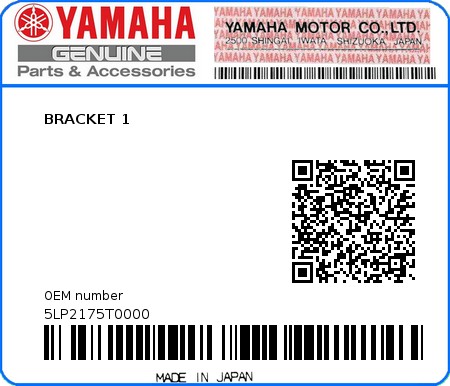 Product image: Yamaha - 5LP2175T0000 - BRACKET 1 