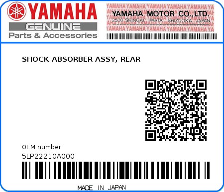 Product image: Yamaha - 5LP22210A000 - SHOCK ABSORBER ASSY, REAR  0