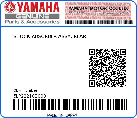 Product image: Yamaha - 5LP22210B000 - SHOCK ABSORBER ASSY, REAR 