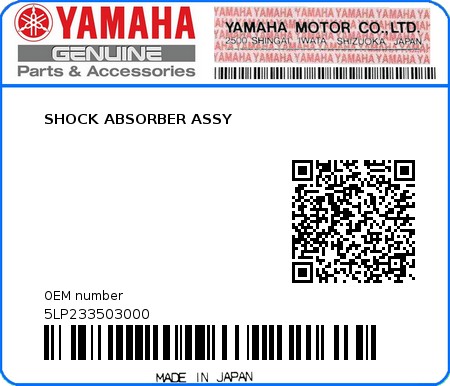 Product image: Yamaha - 5LP233503000 - SHOCK ABSORBER ASSY 