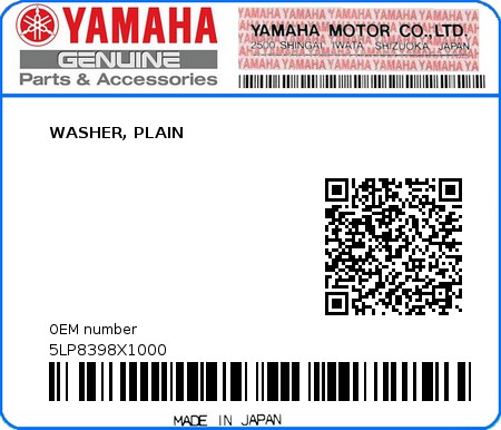 Product image: Yamaha - 5LP8398X1000 - WASHER, PLAIN  0