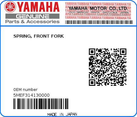 Product image: Yamaha - 5MEF314130000 - SPRING, FRONT FORK  0