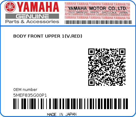 Product image: Yamaha - 5MEF835G00P1 - BODY FRONT UPPER 1(V.RED)  0