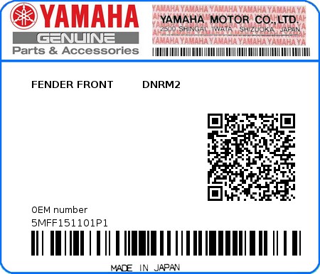 Product image: Yamaha - 5MFF151101P1 - FENDER FRONT        DNRM2  0