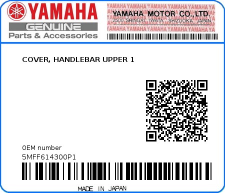 Product image: Yamaha - 5MFF614300P1 - COVER, HANDLEBAR UPPER 1  0