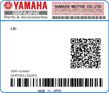 Product image: Yamaha - 5MFF831300P0 - LID  0