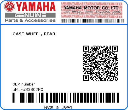 Product image: Yamaha - 5MLF533802P0 - CAST WHEEL, REAR  0