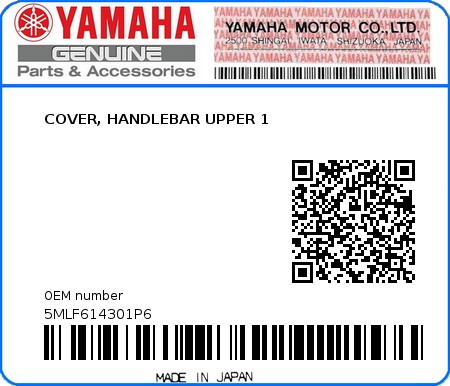 Product image: Yamaha - 5MLF614301P6 - COVER, HANDLEBAR UPPER 1 