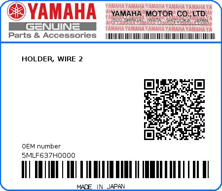 Product image: Yamaha - 5MLF637H0000 - HOLDER, WIRE 2  0